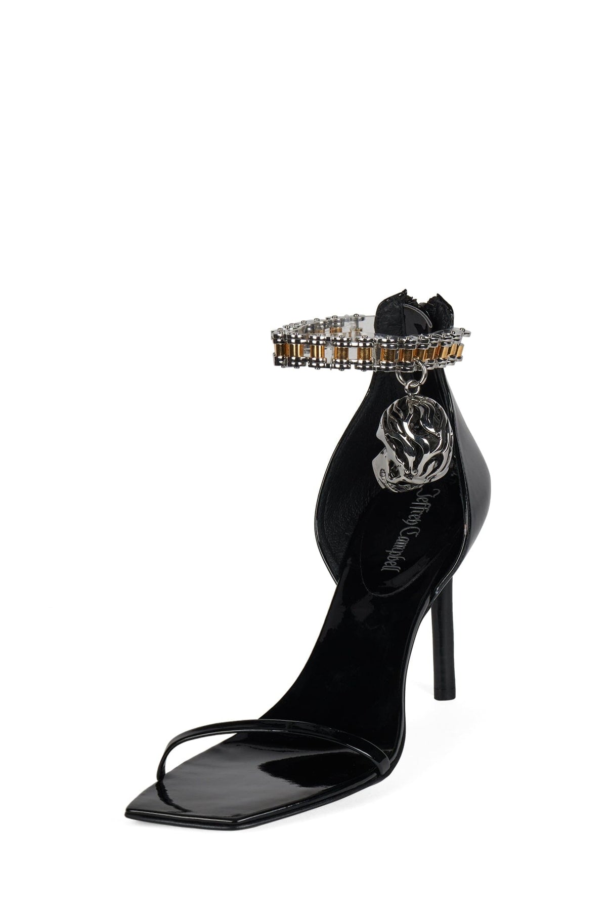 5-STONE Jeffrey Campbell Heeled Sandal Black Patent Silver _hover