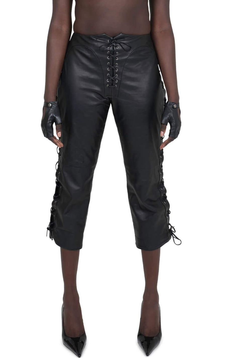 ALL-ACCESS PANTS Jeffrey Campbell Corseted Leather Pants Black
