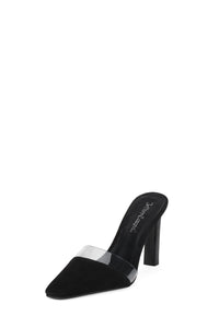 ALLOWANCE Jeffrey Campbell Heeled Mule Black Suede Clear _hover