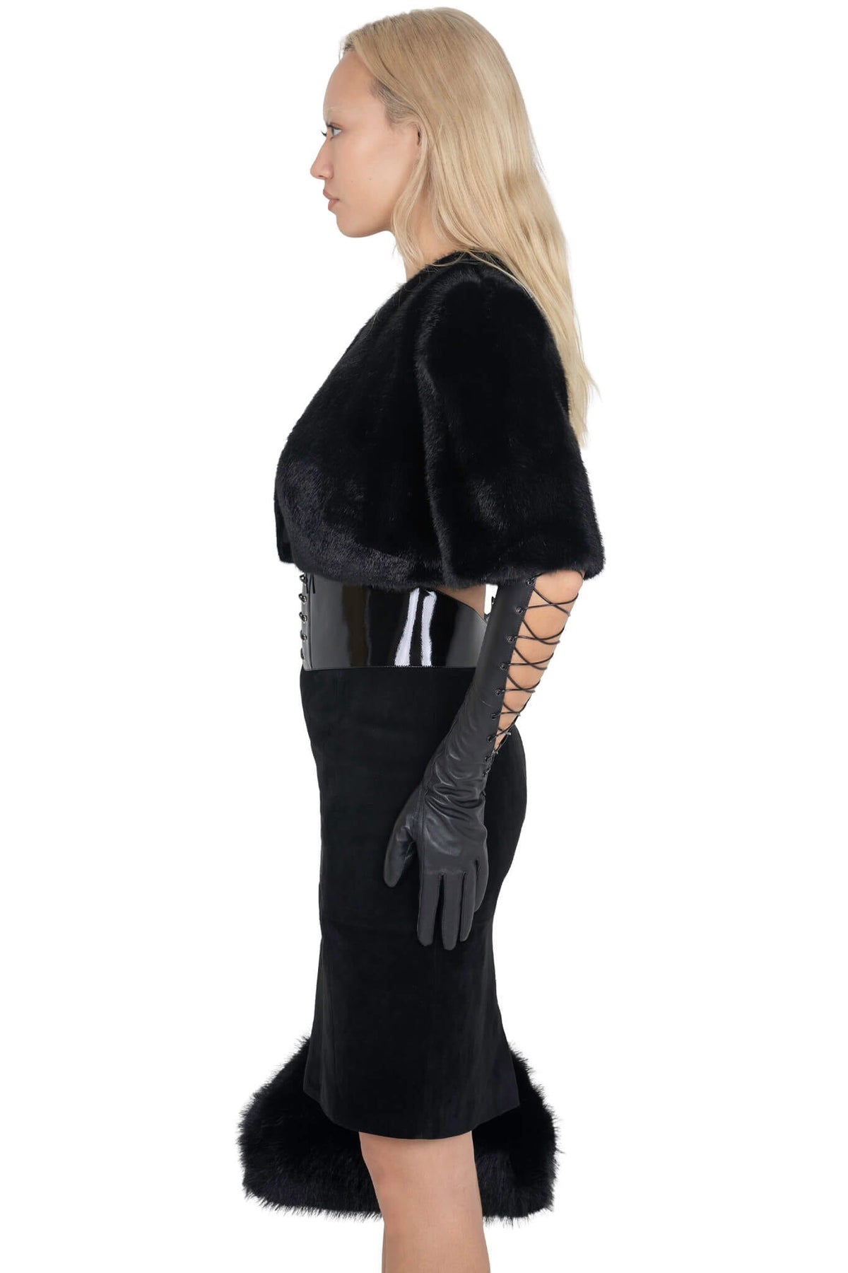 ALYSA-F TOP Cropped Fur-Faux Top Black