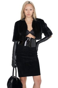 ALYSA-F TOP Cropped Fur-Faux Top Black