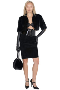 ALYSA-F TOP Cropped Fur-Faux Top Black