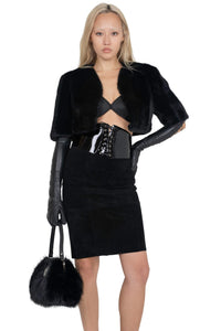 ALYSA-F TOP Cropped Fur-Faux Top Black