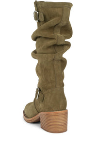 APPALACHIA Jeffrey Campbell Knee-High Boot Olive Suede Natural Stack 