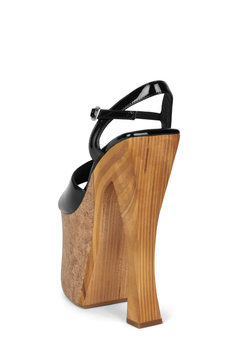 AVIANA-CRK Cork Platform Sandal Black Patent 