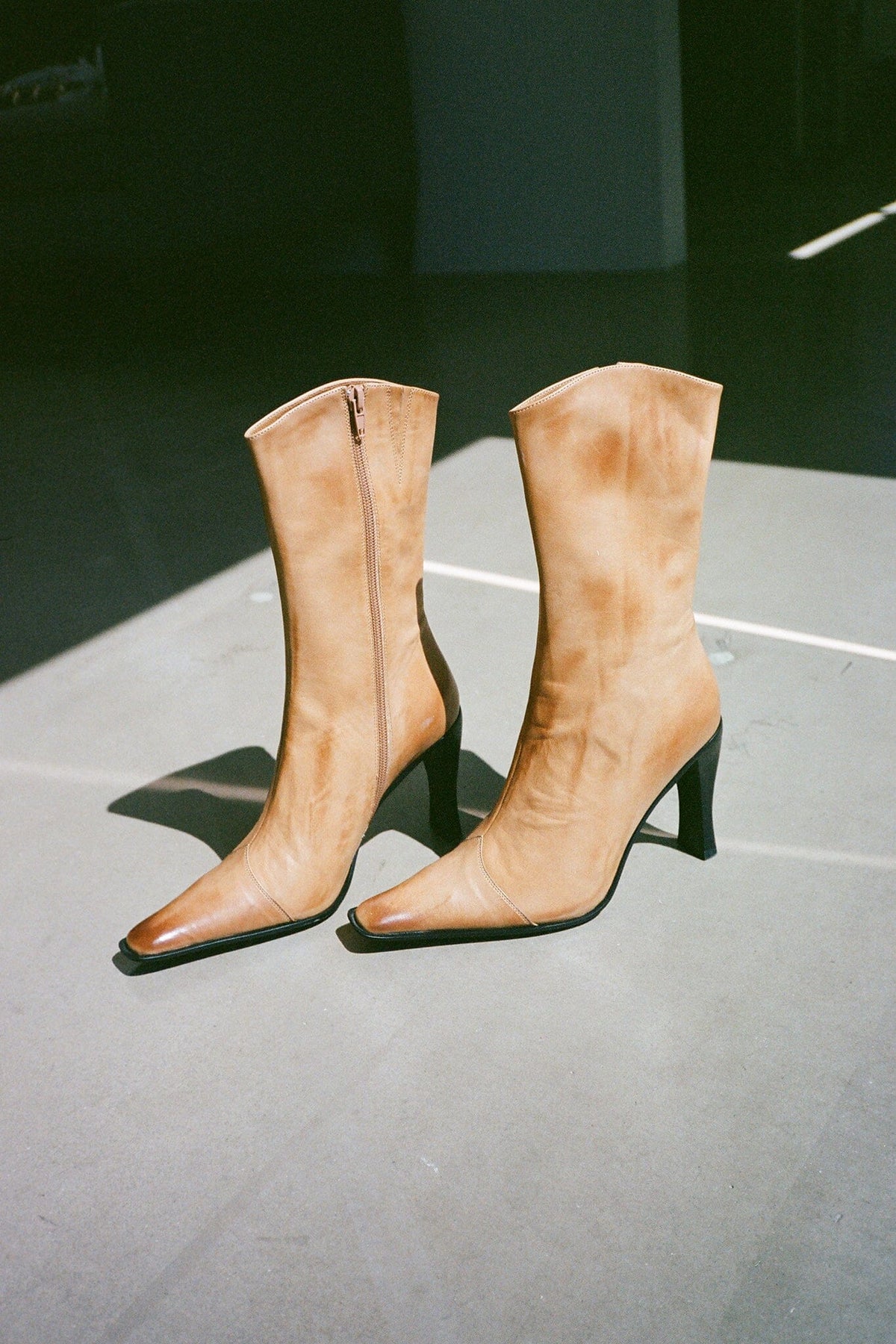BE-BOLD Jeffrey Campbell Mid-Calf Boot Camel Distressed