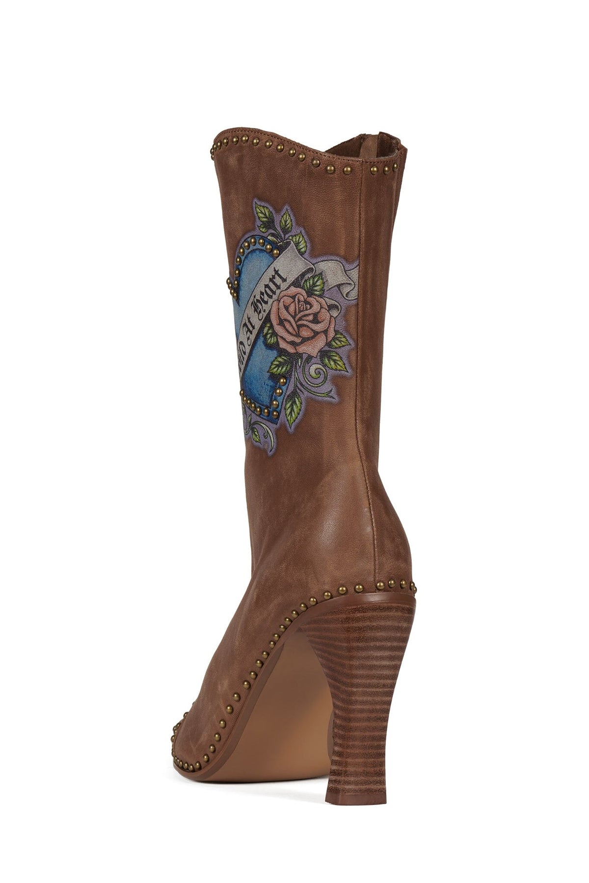 BE-BOLD-ST Mid-Calf Heeled Boot Brown Brush Wild Combo