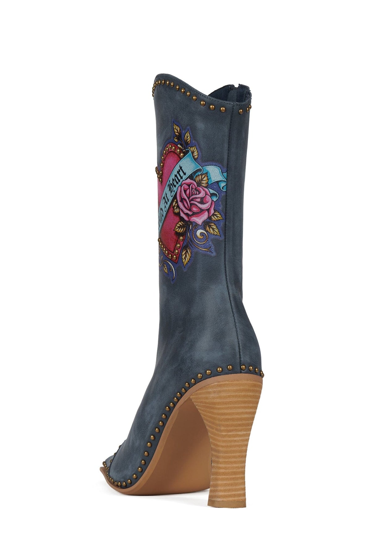 BE-BOLD-ST Mid-Calf Heeled Boot Blue Brush Wild Combo