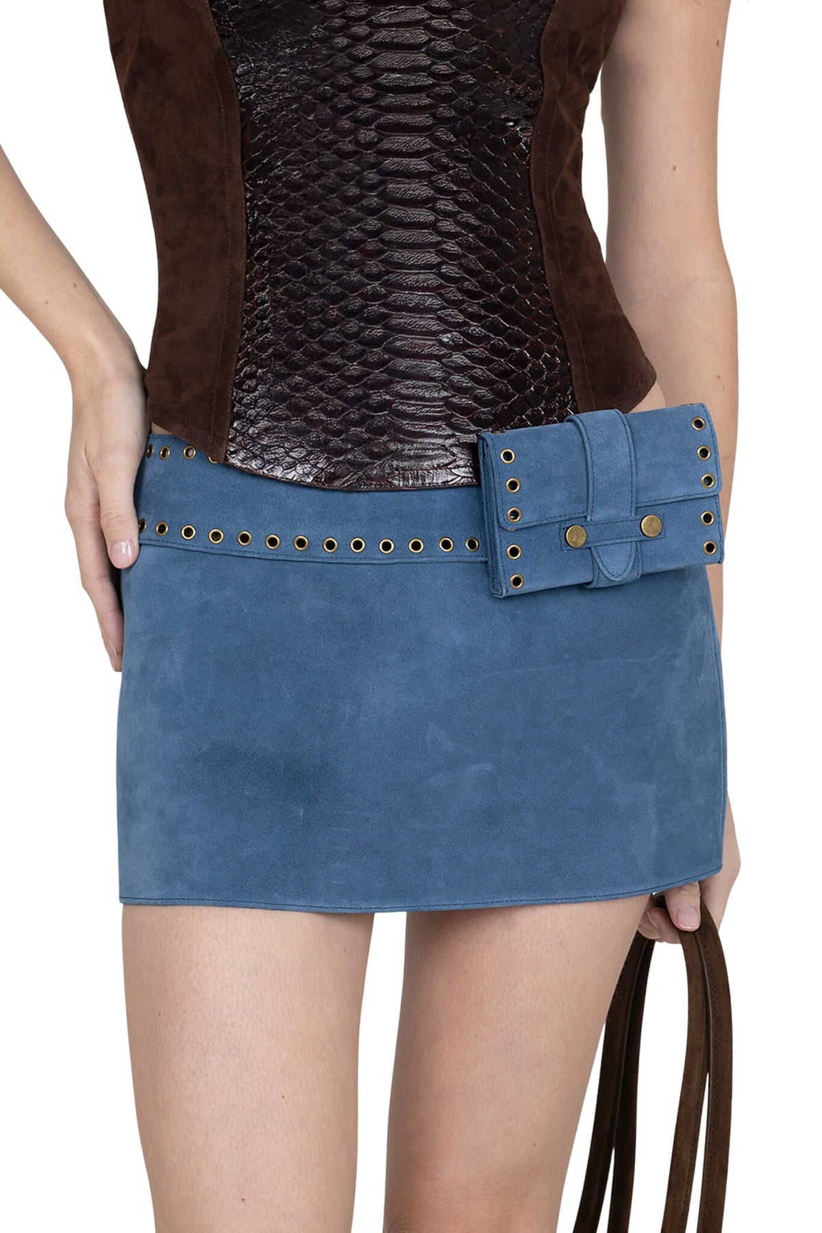 BOLSITA Jeffrey Campbell Mini Skirt Blue Suede _hover