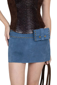 BOLSITA Jeffrey Campbell Mini Skirt Blue Suede _hover