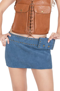 BOLSITA Jeffrey Campbell Mini Skirt Blue Suede
