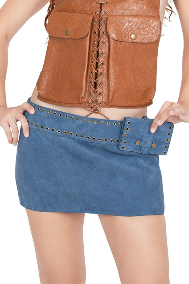 BOLSITA Jeffrey Campbell Mini Skirt Blue Suede