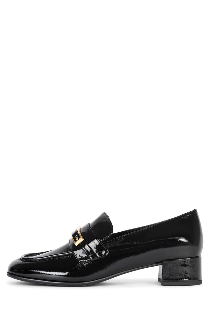 BOOK-SMART Jeffrey Campbell Block-Heel Loafer Black Crinkle Pat