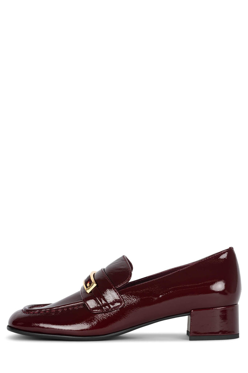 BOOK-SMART Jeffrey Campbell Block-Heel Loafer Wine Crinkle Pat