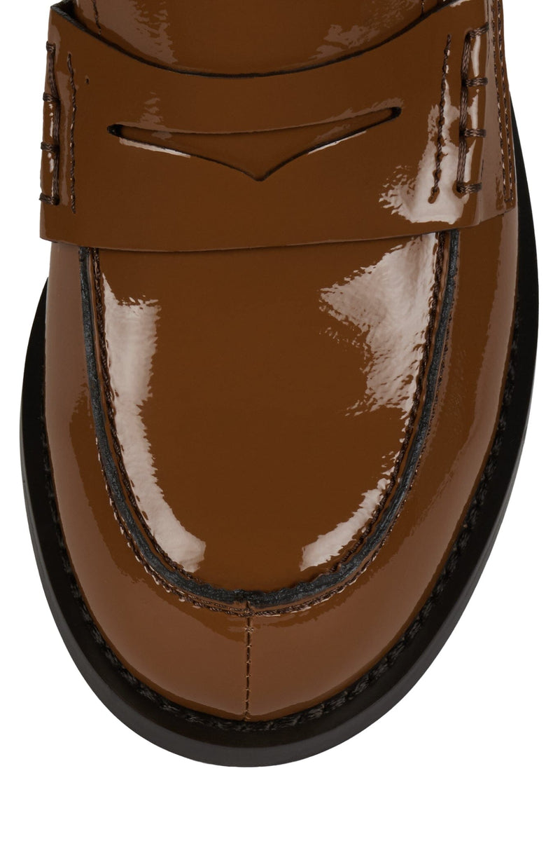 BOOKS-2 Jeffrey Campbell Loafer Caramel Crinkle Patent