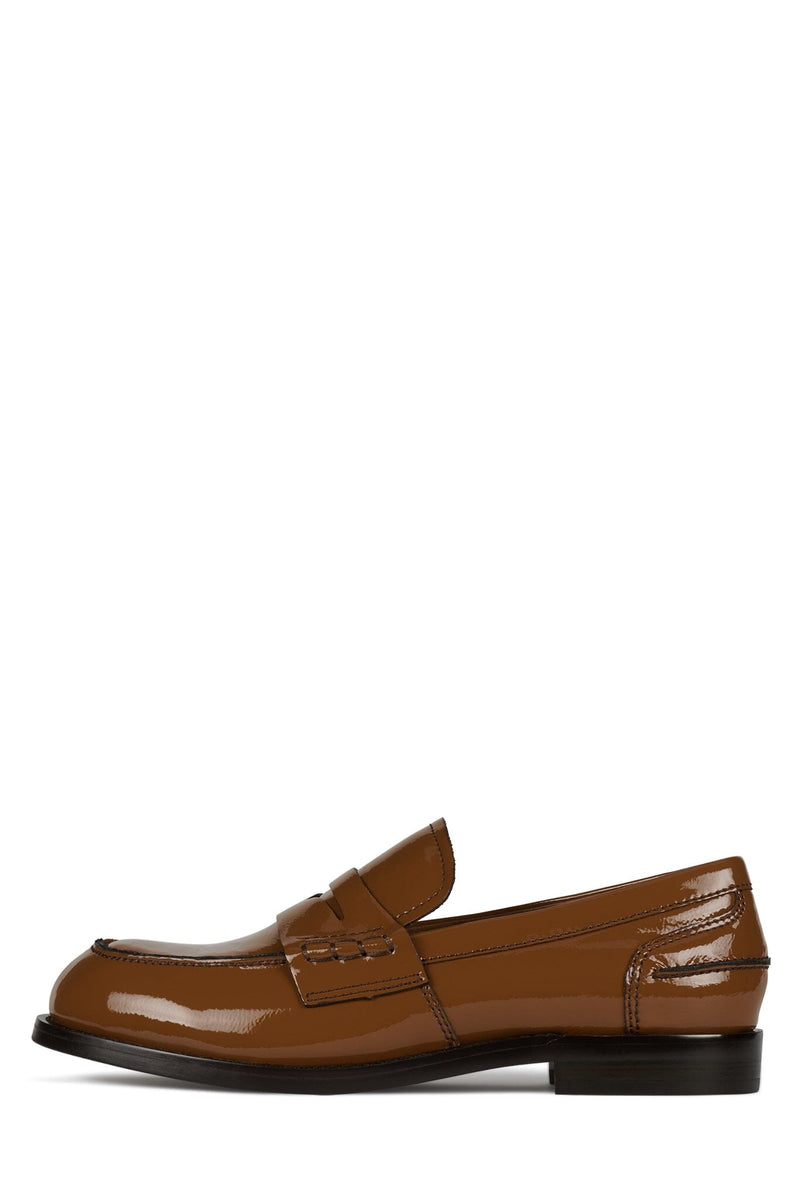 BOOKS-2 Jeffrey Campbell Loafer Caramel Crinkle Patent