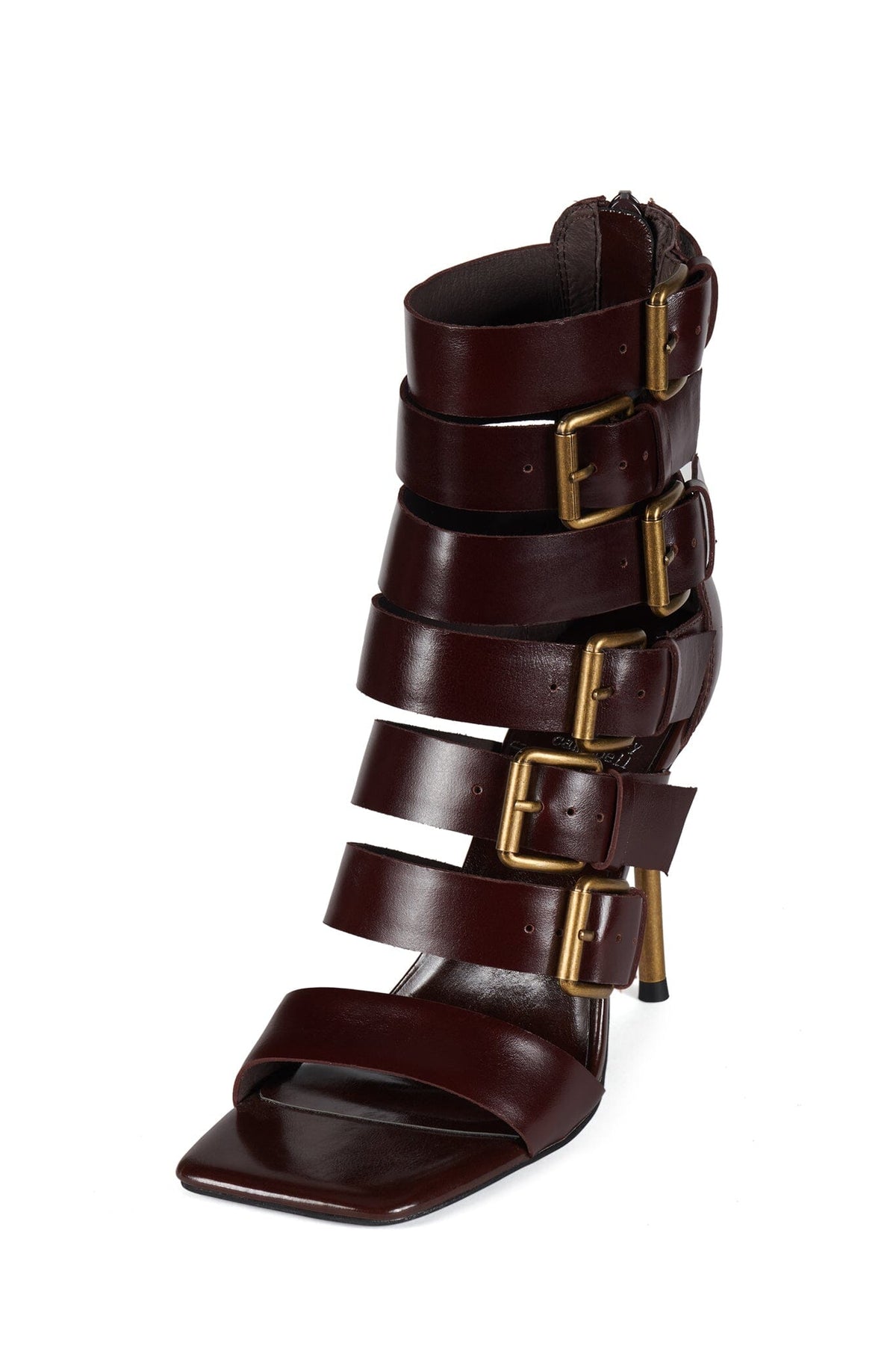 BUCKLED-IN Jeffrey Campbell Strappy Heels Brown Bronze