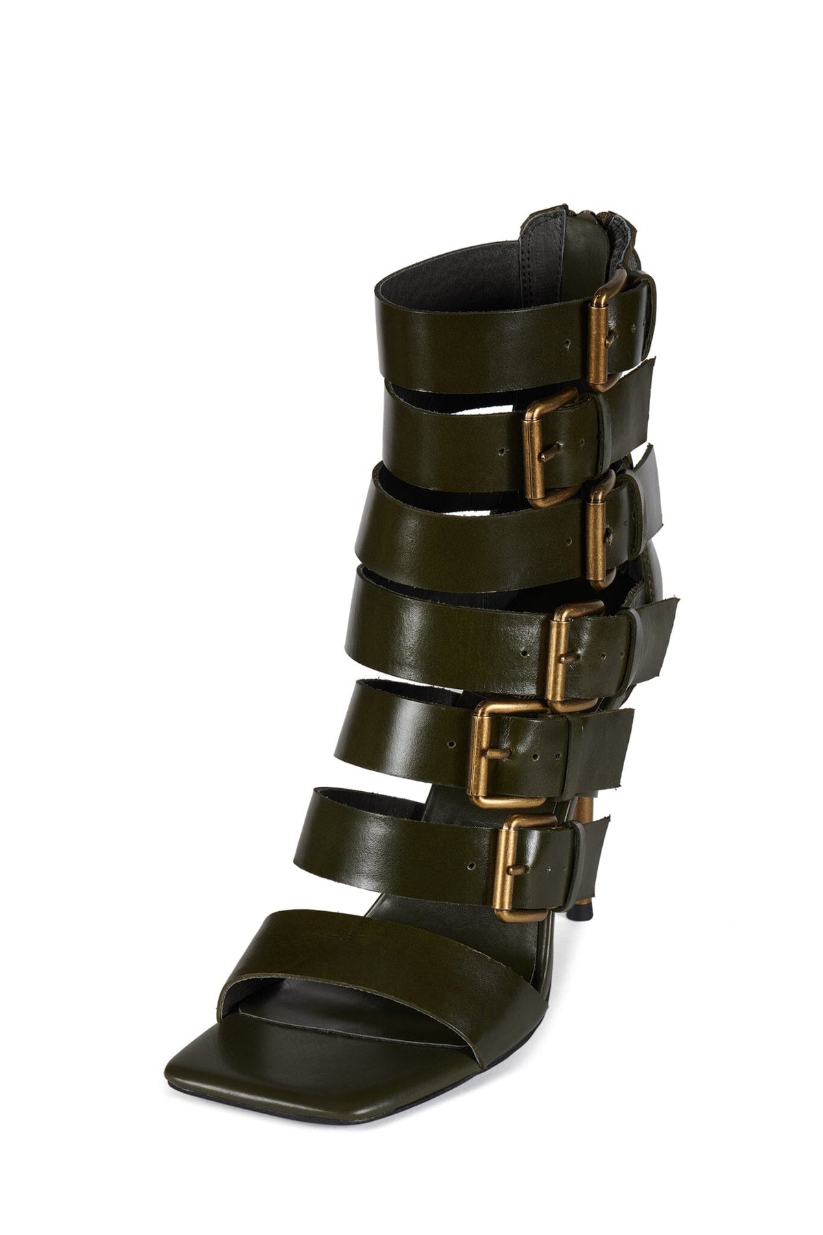 BUCKLED-IN Jeffrey Campbell Strappy Heels Olive Bronze