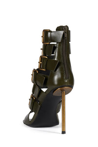 BUCKLED-IN Jeffrey Campbell Strappy Heels Olive Bronze