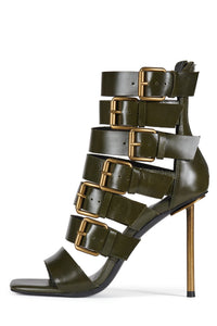 BUCKLED-IN Jeffrey Campbell Strappy Heels Olive Bronze