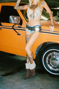 BURR Jeffrey Campbell Heeled Boot Brown Suede Combo
