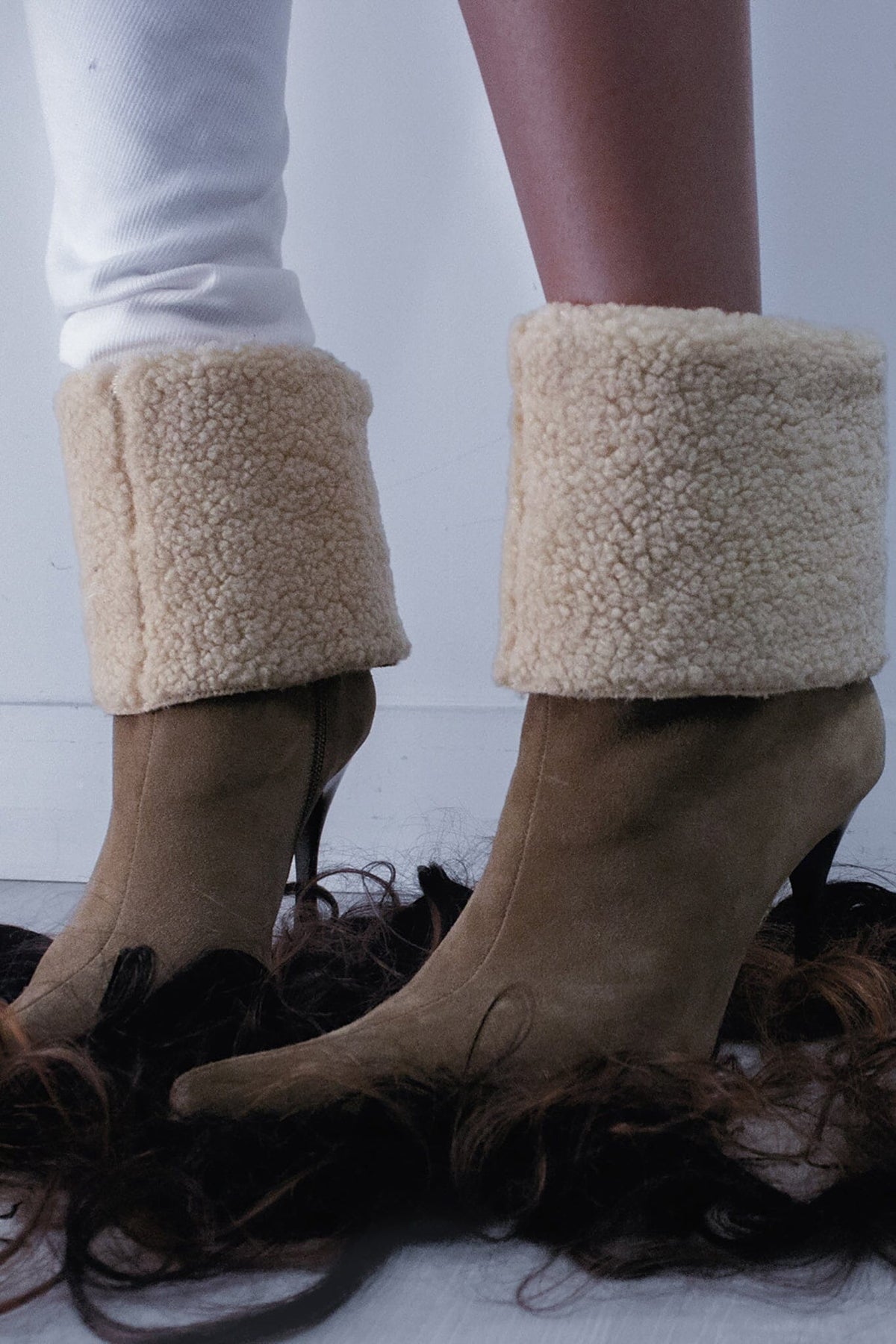 BURR Jeffrey Campbell Heeled Boot Camel Suede Combo