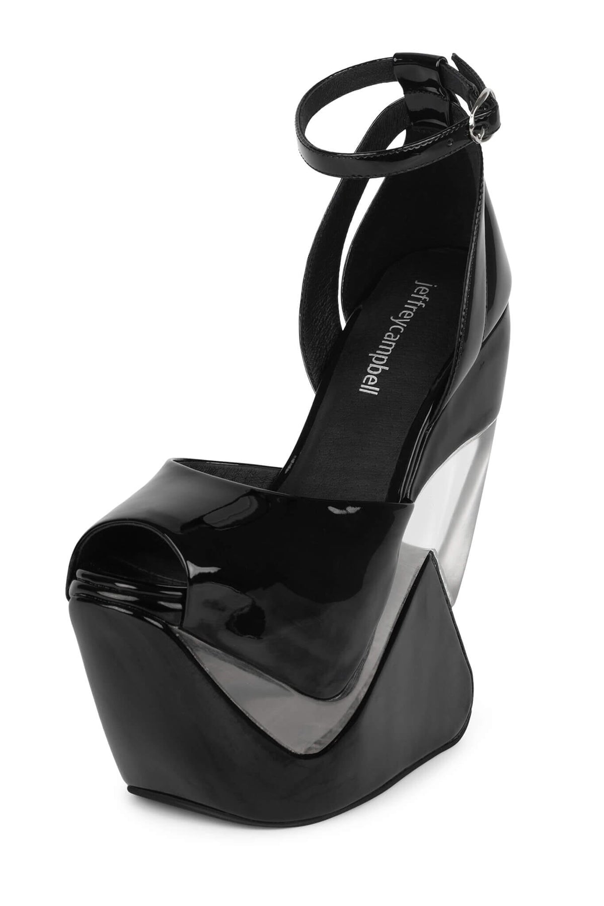 CELESTIAN Jeffrey Campbell Platform Wedge Sandal Black Patent