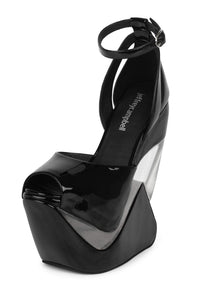 CELESTIAN Jeffrey Campbell Platform Wedge Sandal Black Patent