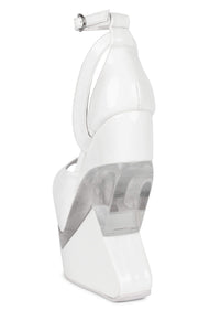 CELESTIAN Jeffrey Campbell Platform Wedge Sandal White Patent