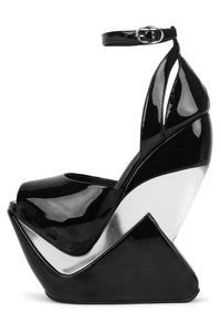 CELESTIAN Jeffrey Campbell Platform Wedge Sandal Black Patent
