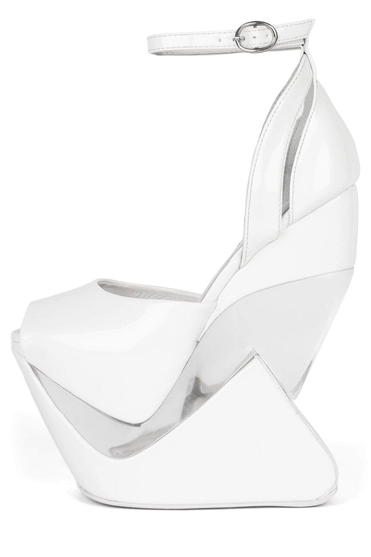 CELESTIAN Jeffrey Campbell Platform Wedge Sandal White Patent