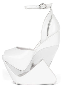 CELESTIAN Jeffrey Campbell Platform Wedge Sandal White Patent