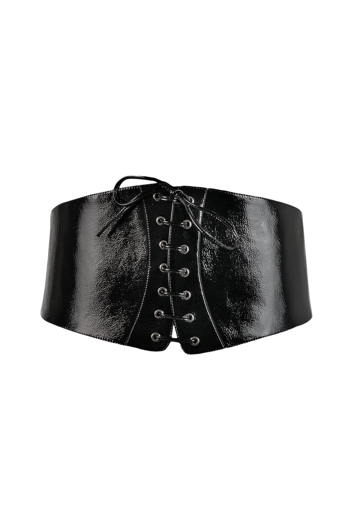CHANTEY Jeffrey Campbell Corset Belt Black Crinkle Patent