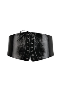 CHANTEY Jeffrey Campbell Corset Belt Black Crinkle Patent