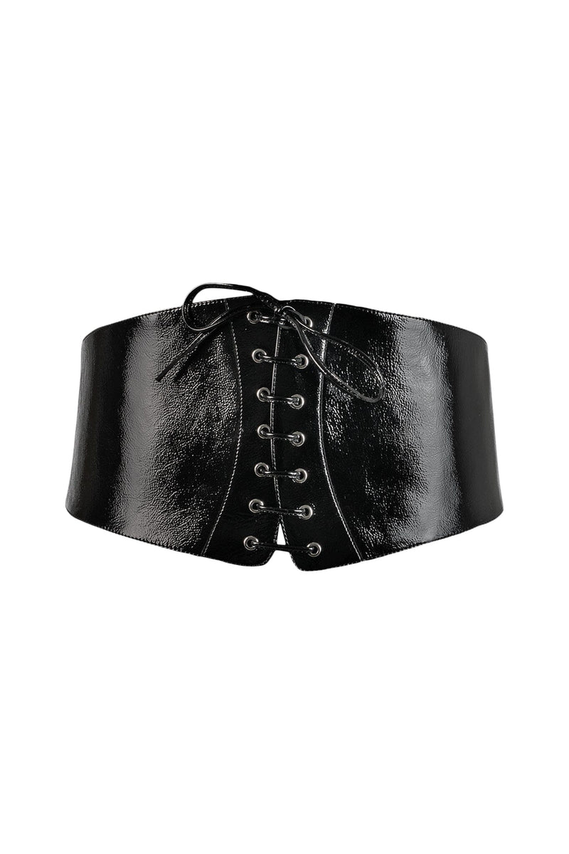 CHANTEY Jeffrey Campbell Corset Belt Black Crinkle Patent
