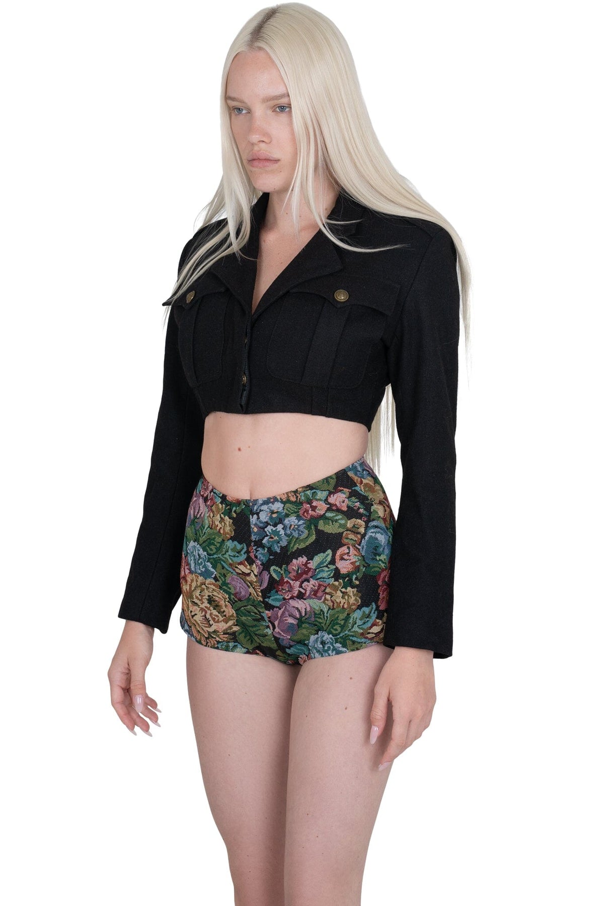 CHEEKZ-T SHORTS Black Floral Tapestry