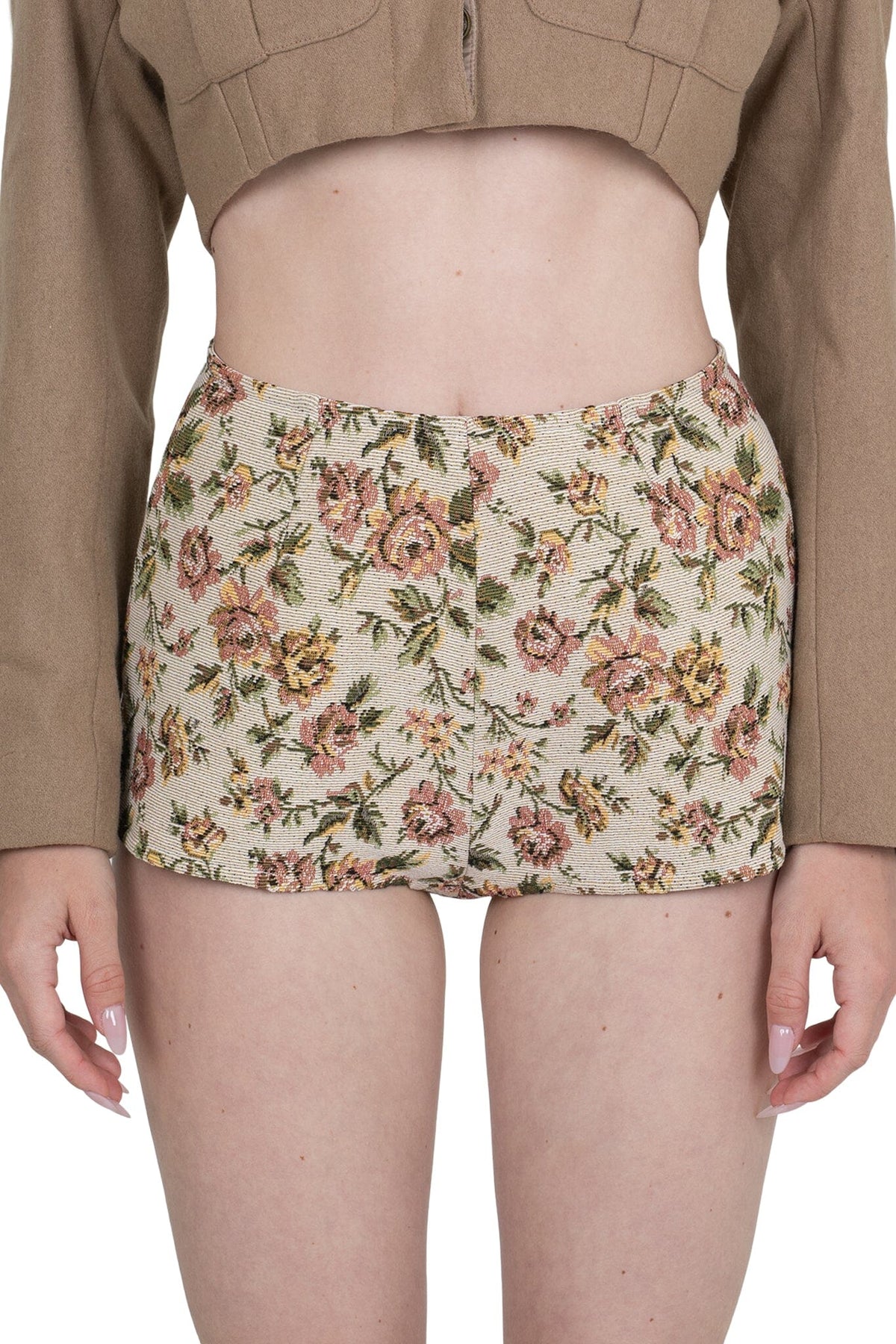 CHEEKZ-T SHORTS Beige Floral Tapestry