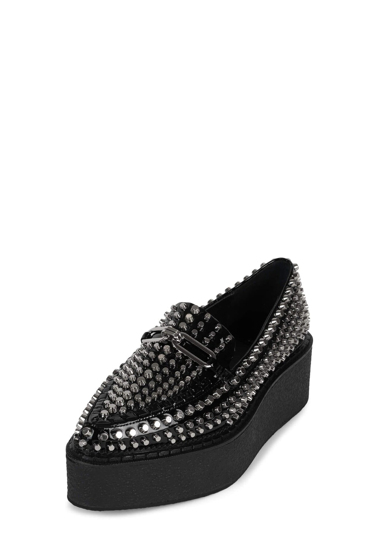 CHOUX-ST Jeffrey Campbell Platform Loafer Black Crinkle Patent Silver