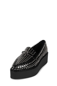CHOUX-ST Jeffrey Campbell Platform Loafer Black Crinkle Patent Silver
