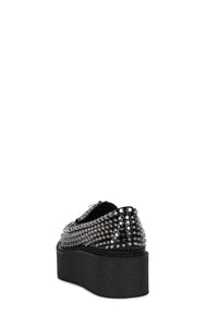 CHOUX-ST Jeffrey Campbell Platform Loafer Black Crinkle Patent Silver