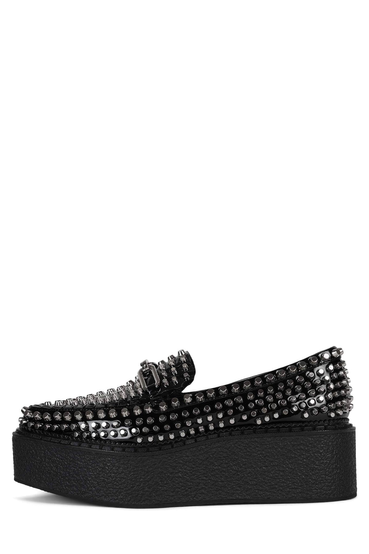 CHOUX-ST Jeffrey Campbell Platform Loafer Black Crinkle Patent Silver