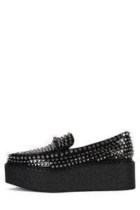 CHOUX-ST Jeffrey Campbell Platform Loafer Black Crinkle Patent Silver