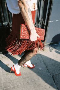 CLUTCH-HL Clutch YYH Red Suede Silver Gold