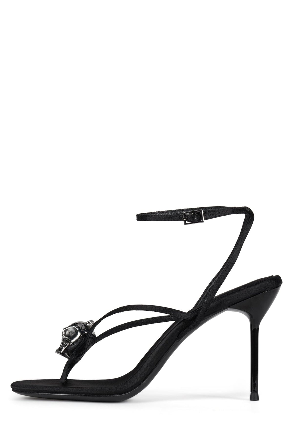 CRAMPS Jeffrey Campbell Heeled Thong Sandal Black Satin Silver