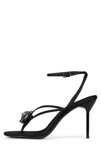 CRAMPS Jeffrey Campbell Heeled Thong Sandal Black Satin Silver