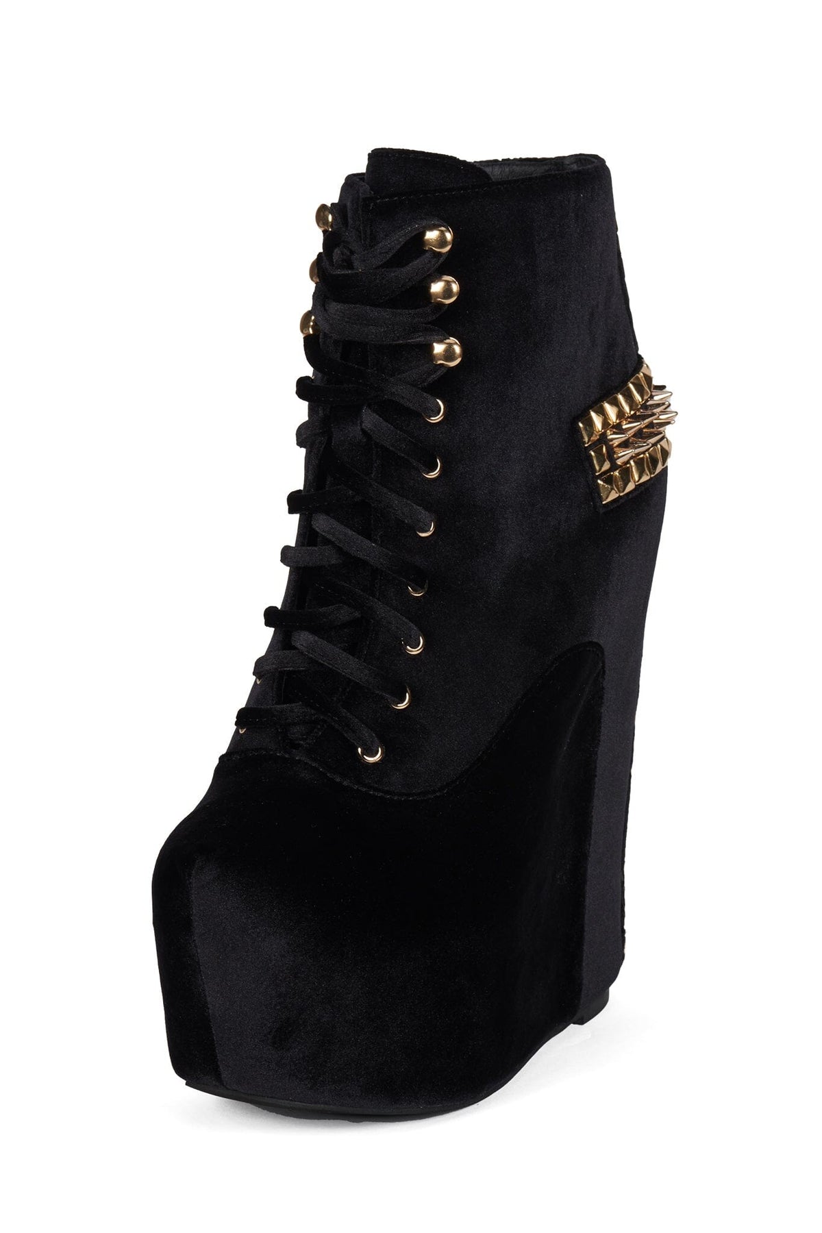 DAMSEL-CRS Platform Boot Black Velvet Gold _hover
