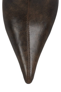 DARLING-3 Jeffrey Campbell Knee-High Stiletto Boot Brown Distressed