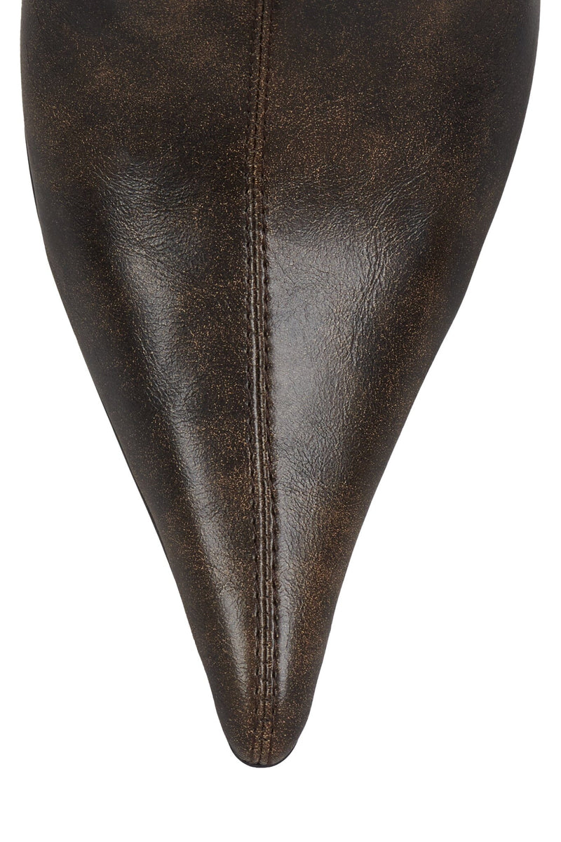DARLING-3 Jeffrey Campbell Knee-High Stiletto Boot Brown Distressed