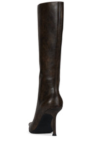 DARLING-3 Jeffrey Campbell Knee-High Stiletto Boot Brown Distressed