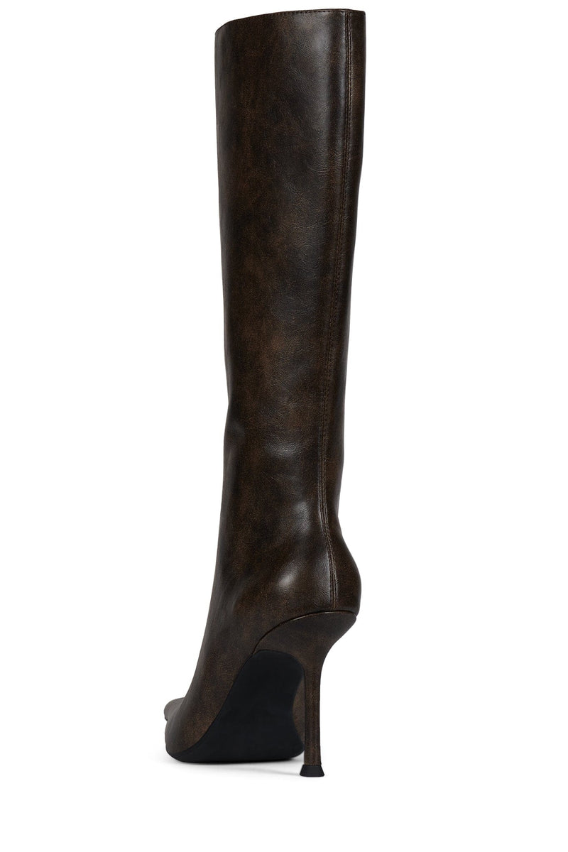 DARLING-3 Jeffrey Campbell Knee-High Stiletto Boot Brown Distressed